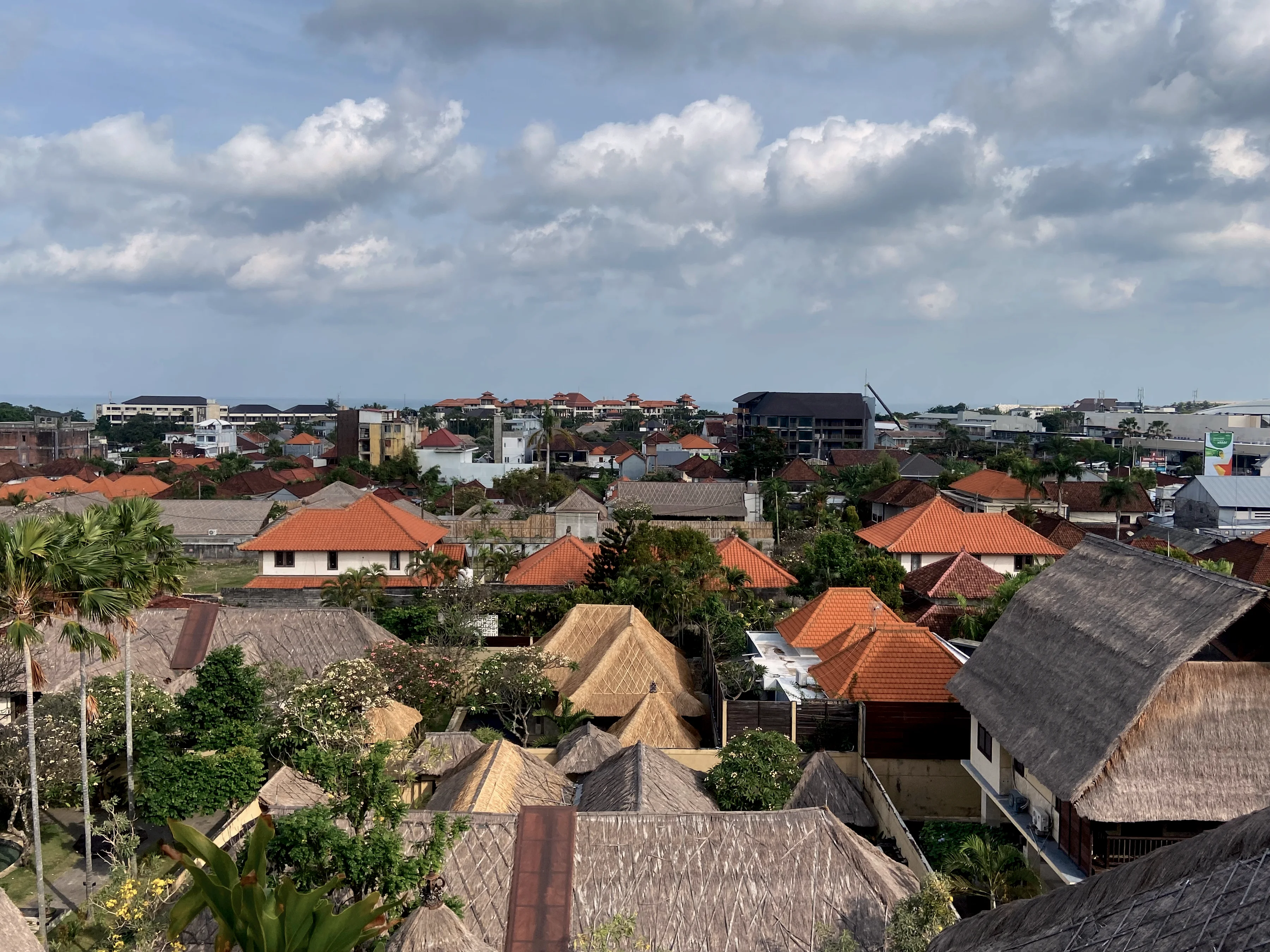 Seminyak’s rooftops and palms from above